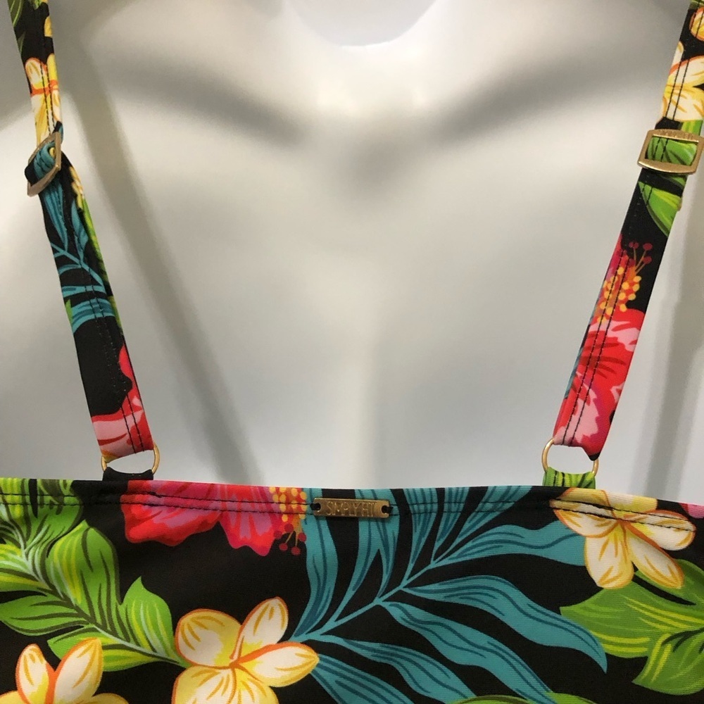 Simply Fit Tankini Swimsuit Top & Bottom Swimwear L Black Tropical Slimm… - Picture 9 of 12